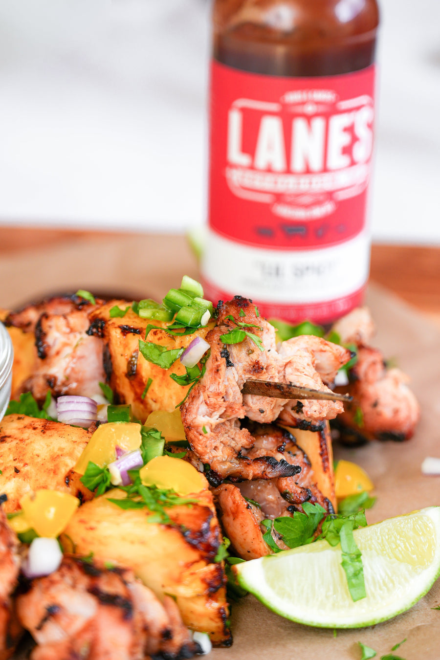 Lil’ Spicy BBQ Hawaiian Chicken Skewers