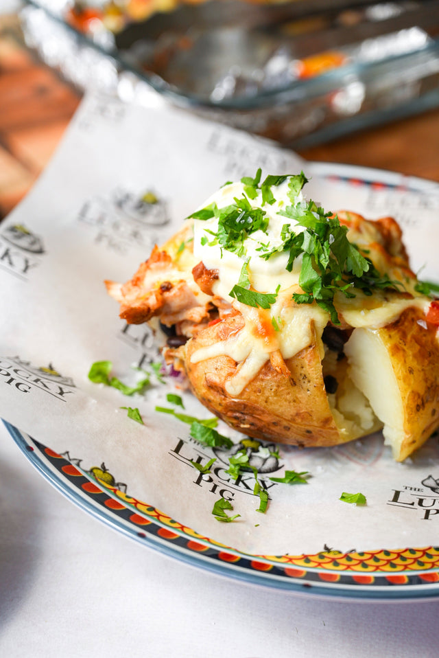 Shredded Mexican Chicken Baked Potatoes