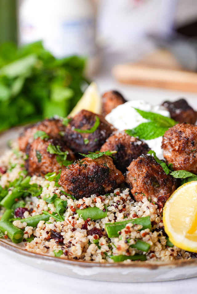 Harissa Lamb Meatballs with Herby Quinoa & Yoghurt