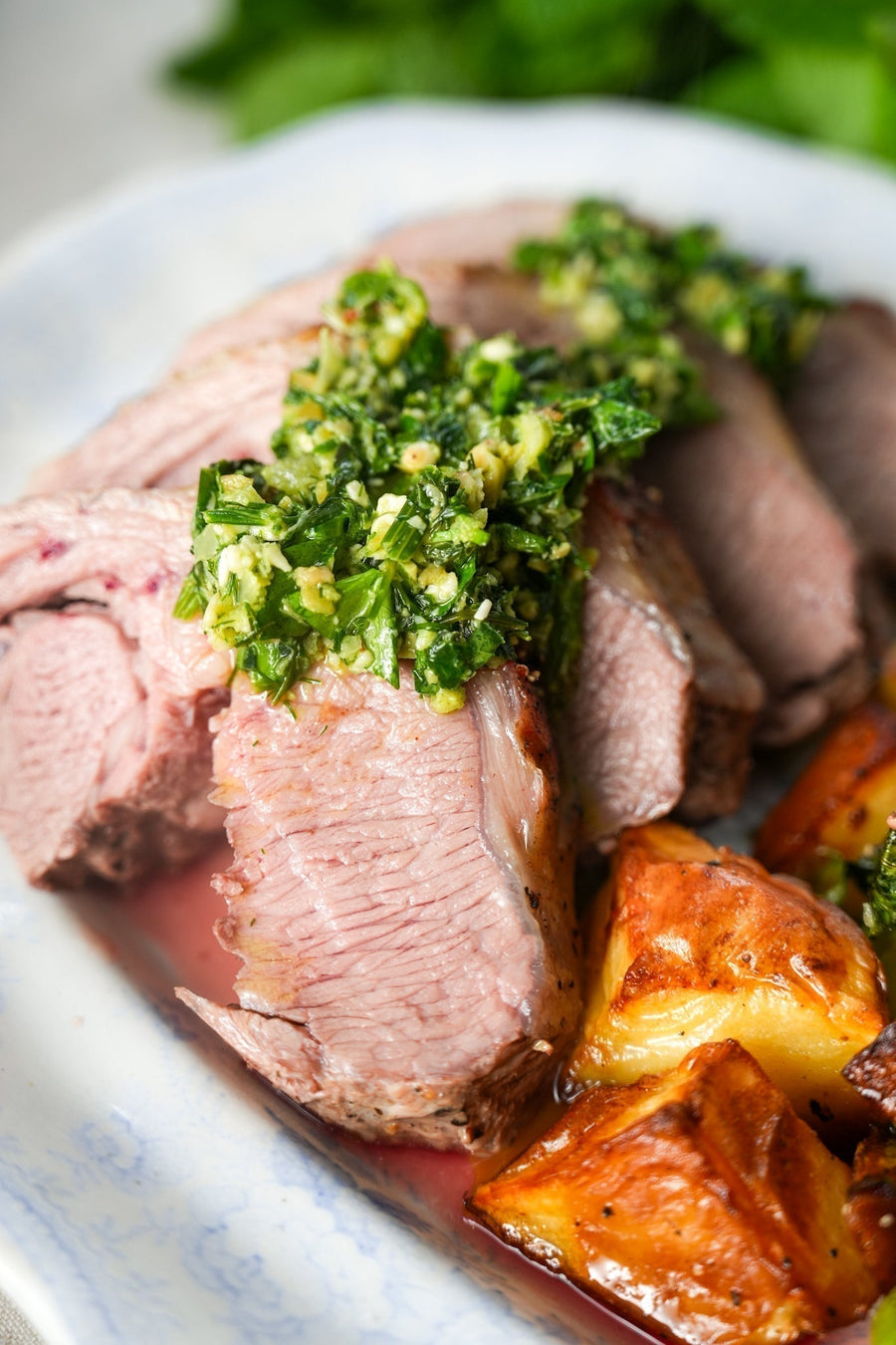 Lamb Roast with Veggies & Green Sauce