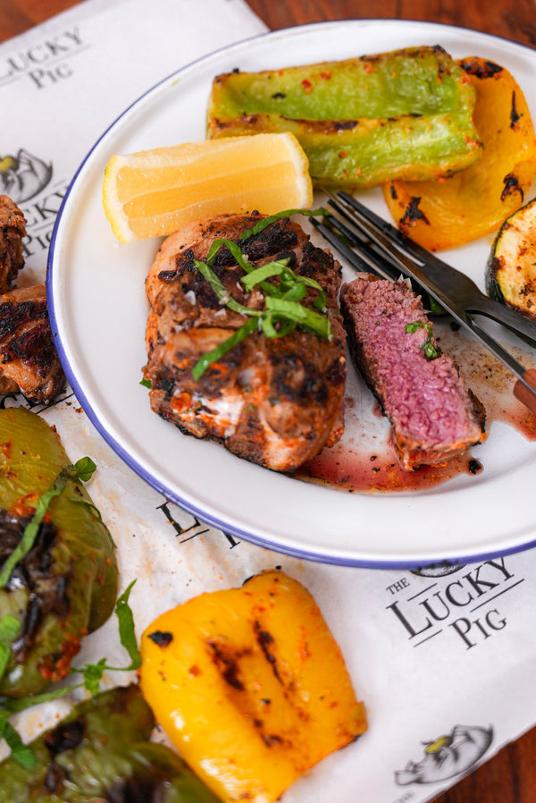 Romesco BBQ Lamb Loin Chops with Grilled Vegetables