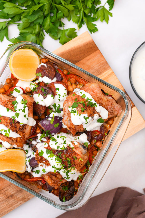 Chicken Chorizo Chickpea Tray Bake