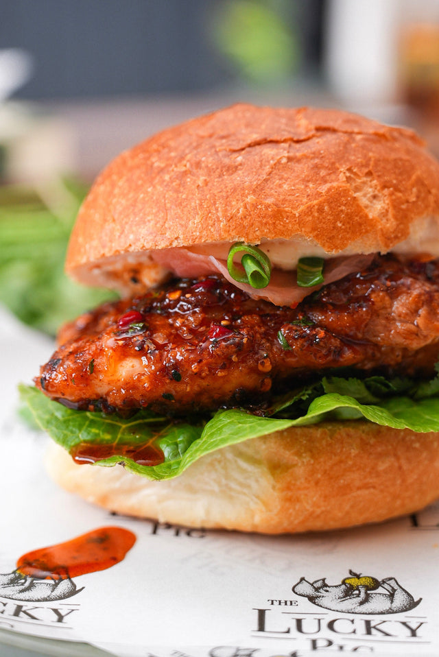 Crispy Fried Chicken Burger with Sticky Chilli Glaze