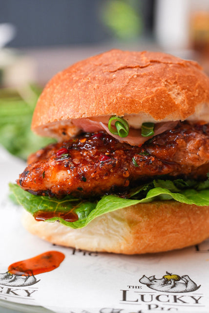 Crispy Fried Chicken Burger with Sticky Chilli Glaze
