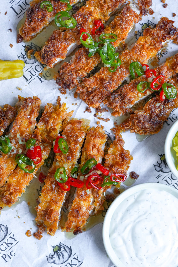 Crispy Hot Honey Chicken with Pickled Chillies & Ranch
