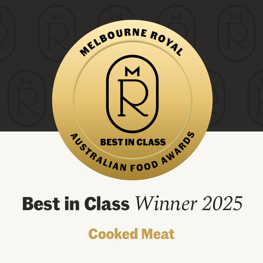 Melbourne Royal Australian Food Awards Best in Class Winner 2025 gold medal for Cooked Meat category.