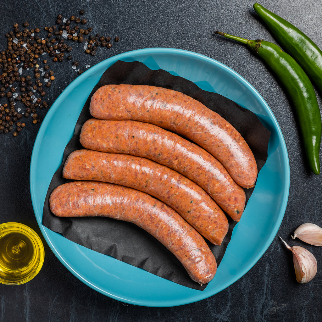 Beef, Tomato, Garlic and Basil Sausages | simple | sausages | The Lucky Pig